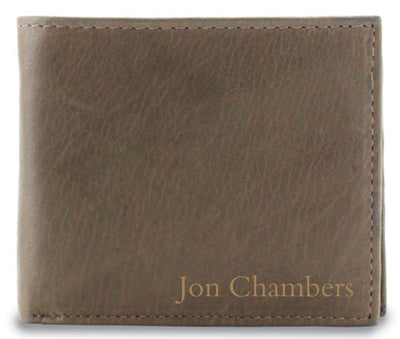 Bi fold Wallet Brown Leather Personalized Mens Engraved Groomsman Monogram
