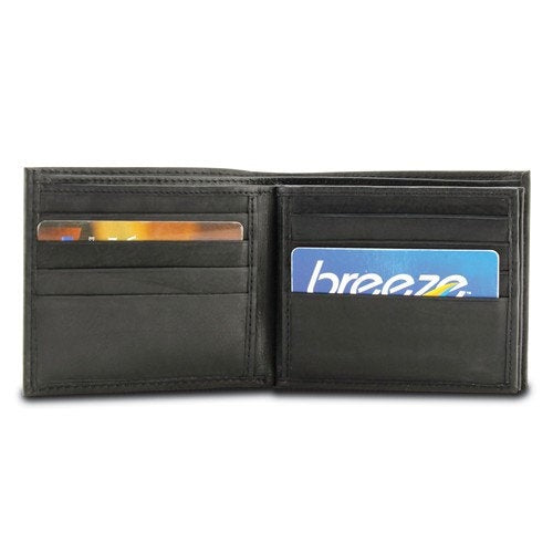 Bi fold Wallet Personalized Mens Deluxe Black Leather Engraved Groomsman Monogram