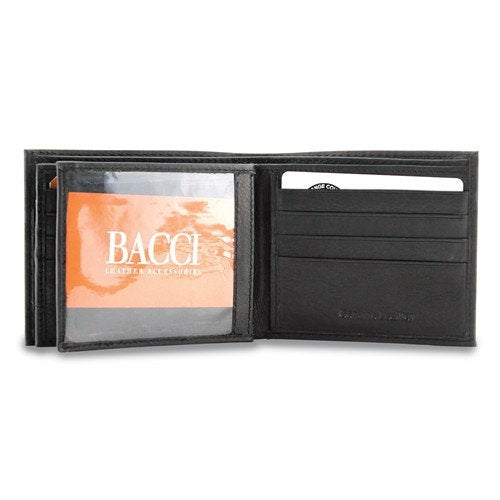 Bi fold Wallet Personalized Mens Deluxe Black Leather Engraved Groomsman Monogram
