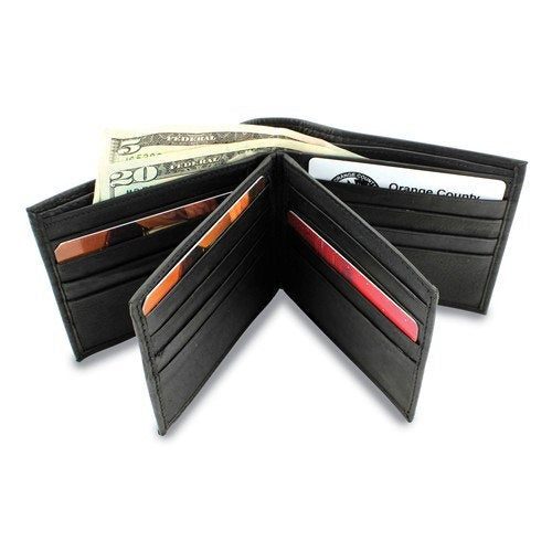 Bi fold Wallet Personalized Mens Deluxe Black Leather Engraved Groomsman Monogram