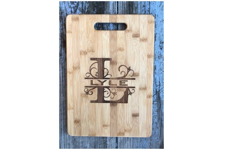 Personalized cutting board laser engraved bamboo with Initial and Name of Your Choice