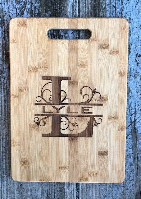Personalized cutting board laser engraved bamboo with Initial and Name of Your Choice