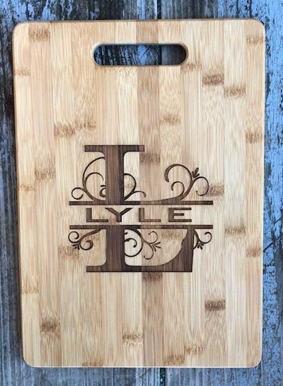 Personalized cutting board laser engraved bamboo with Initial and Name of Your Choice