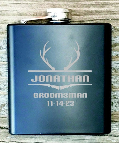 Flask Set Groomsman Best Man Deer Hunting Personalized Gift