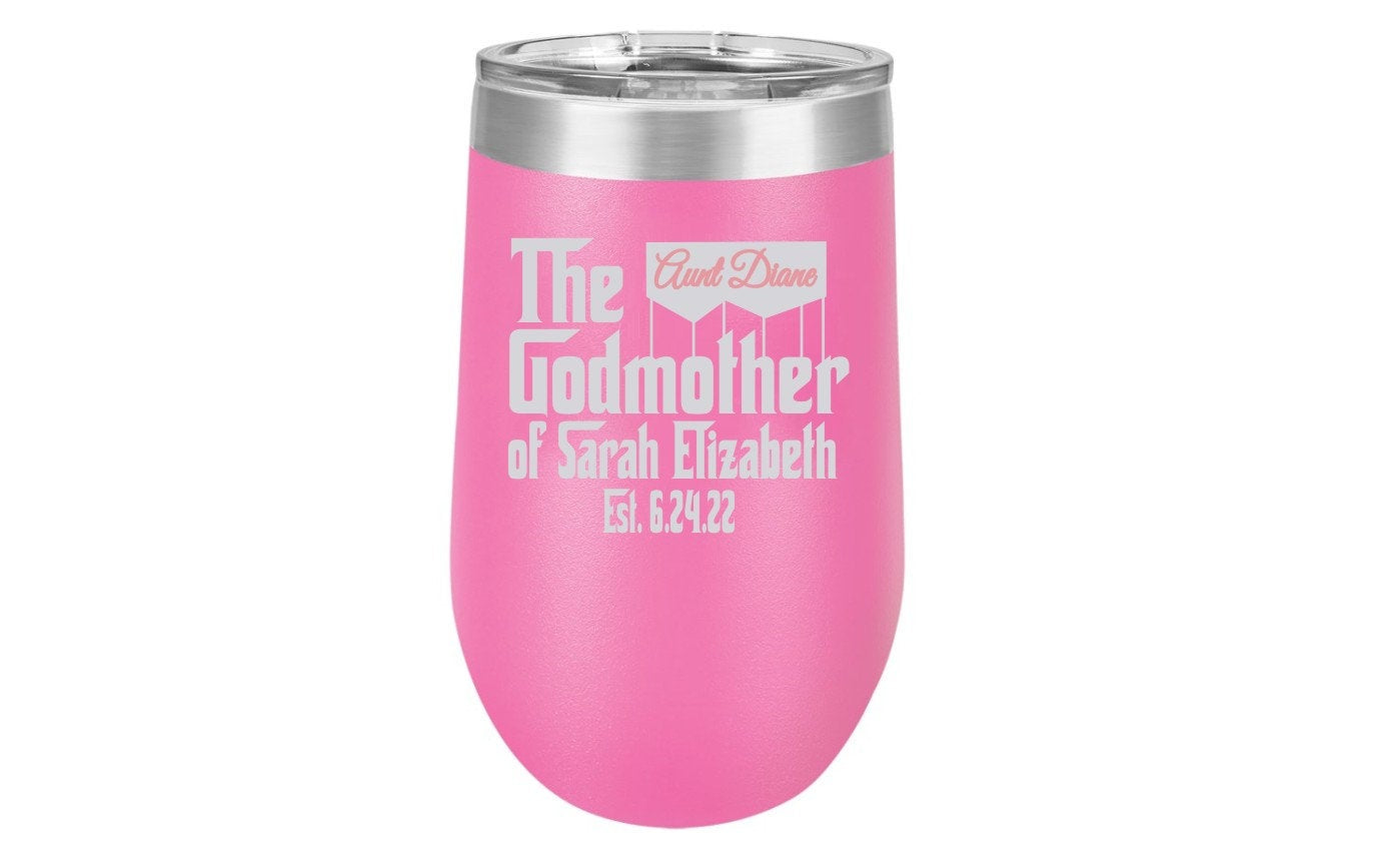 Godmother Gift - 16 oz. Stemless Wine Tumbler - Godmother Proposal - Personalized Godmother Gift - Engraved