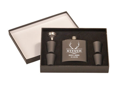Flask Set Groomsman Best Man Deer Hunting Personalized Gift
