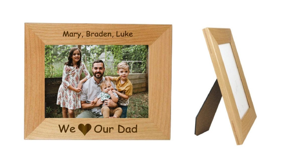 Fathers Day Gift, We Love Our Dad 5" x 7" Picture Frame, Personalized Photo, (Engraved As You Like)