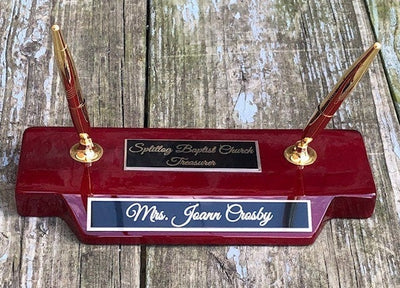 Personalized Desk Pen Stand 2 Pens Wood With Piano Finish Custom Engraved Gift Piano Finish Graduation