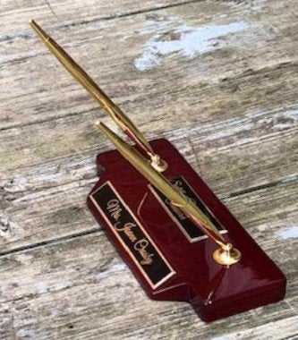 Personalized Desk Pen Stand 2 Pens Wood With Piano Finish Custom Engraved Gift Piano Finish Graduation