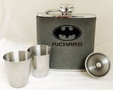 Bat Flask Set, Personalized Super Hero Collectible, Gift For Him, Personalized Flask Set