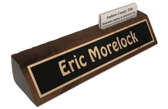 Personalized Desk Name Plate, Custom Name Plate, Solid Walnut Wood Desk Accessory