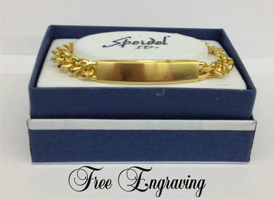 ID Bracelet Mens - Custom Hand Engraved Free - Mens Brushed Gold Plated Mens Personalized ID Bracelet Fathers Day Gift