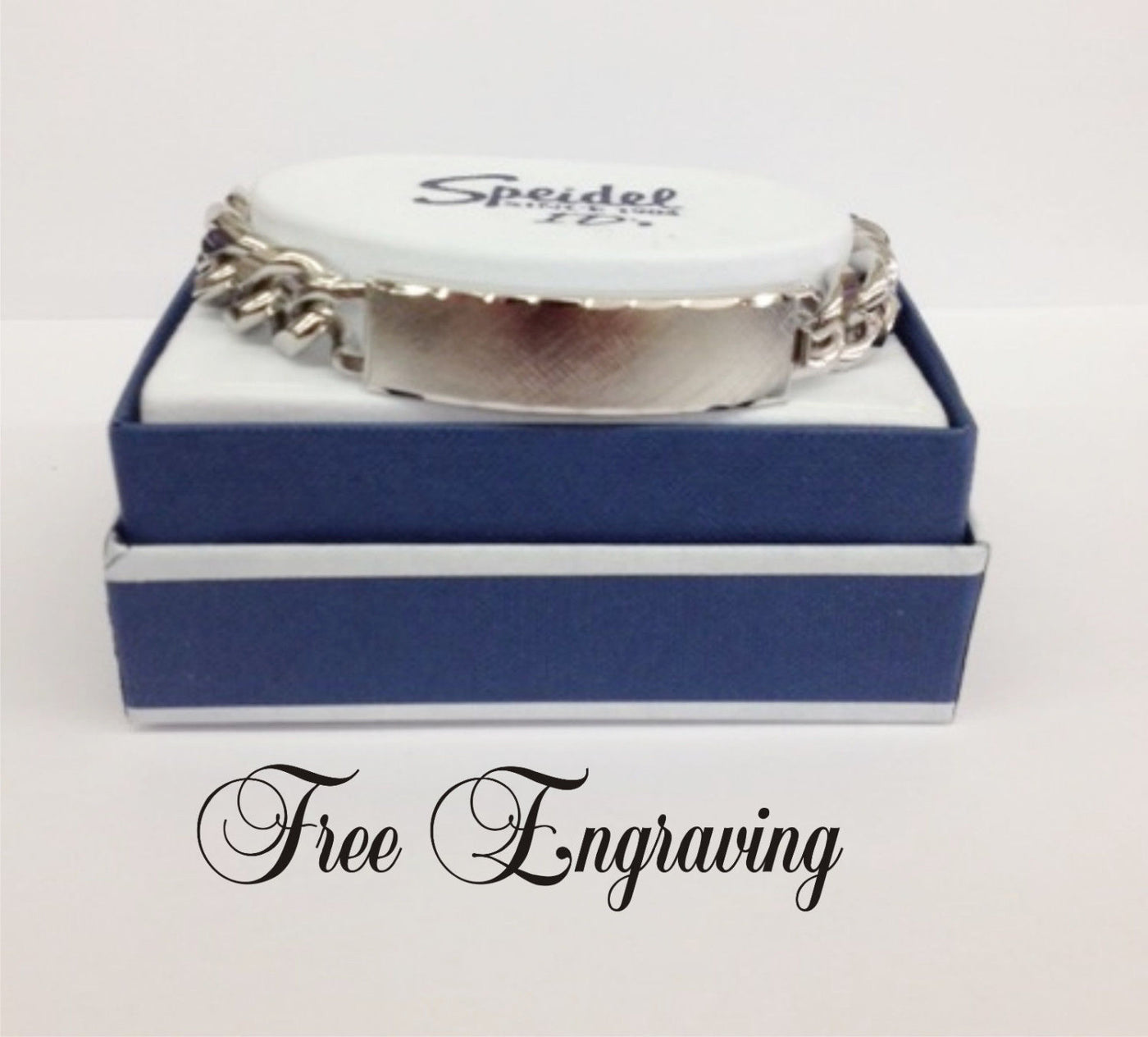 Personalized Mens ID Bracelet Speidel Faceted Silver Classic - Custom Hand Engraved Free