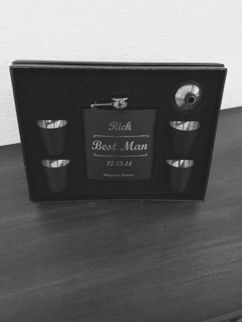 Flask Personalized Black Stainless Steel Best Man Groomsman Gift