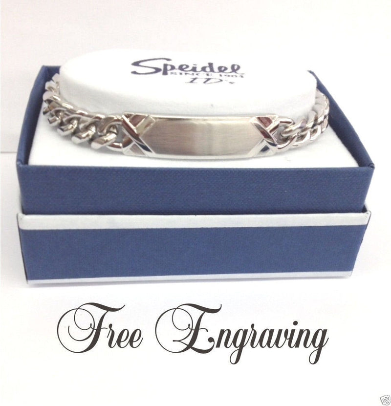 Personalized Mens ID Bracelet Speidel Silver Plated Custom Hand Engraved