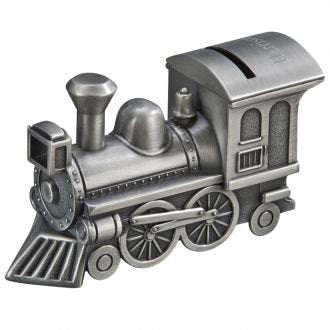 Personalized Pewter Finish Silver Train Bank - Engraved Free