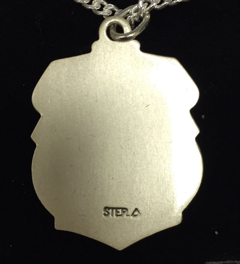St. Michael Police Badge Shaped Medal Sterling Silver Patron Saint Personalized Necklace Engraved Free With Box