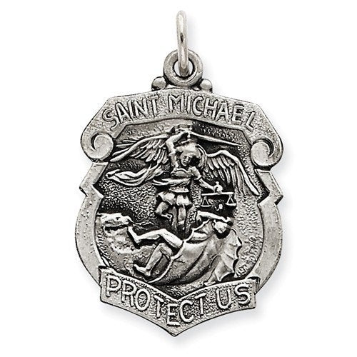 St. Michael Police Badge Shaped Medal Sterling Silver Patron Saint Personalized Engraved Free With Box