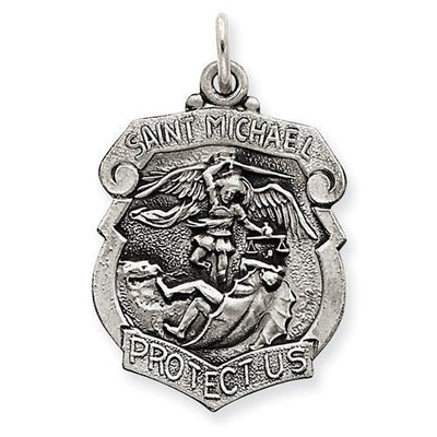 St. Michael Police Badge Shaped Medal Sterling Silver Patron Saint Personalized Necklace Engraved Free With Box