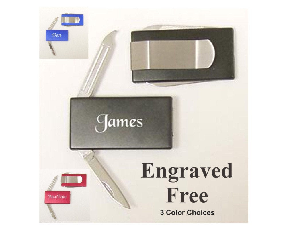 Personalized Custom Engraved Money Clip With Knife & File Groomsman Best Man Gift